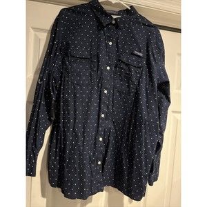Columbia Womens PFG Super Bonehead  Navy Blue White Polka Dot  Fishing Shirt 3XL